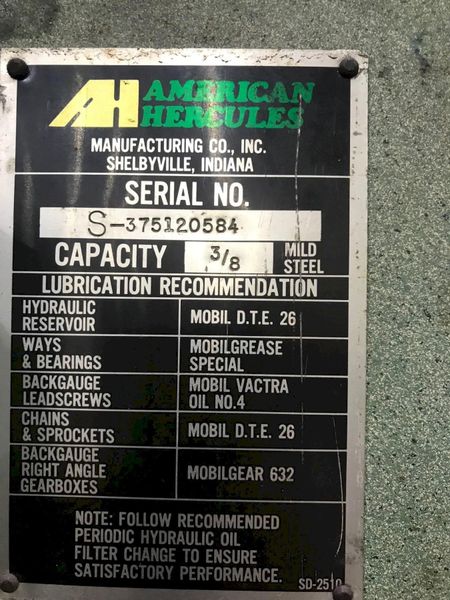 10' X 3/8' AMERICAN HERCULES HYDRAULIC SHEAR: STOCK 69838