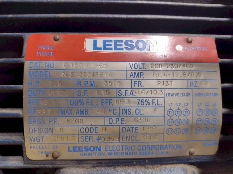 7.5 HP LEESON MOTOR  WIGH BLOWER: STOCK #19059