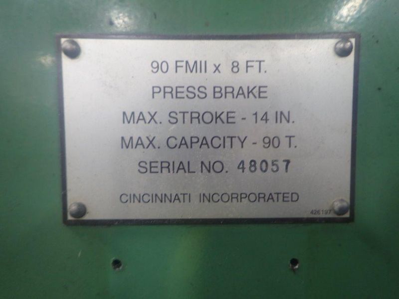 90 TON X 10' CINCINNATI FM II HYDRAULIC PRESS BRAKE: STOCK #72733