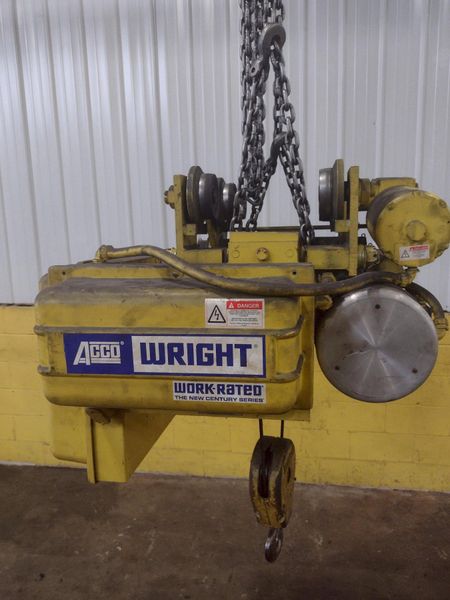 2000 LBS X 36' LIFT ACCO WRIGHT POWERED CABLE HOIST WITH POWERED TROLLEY : STOCK #14984
