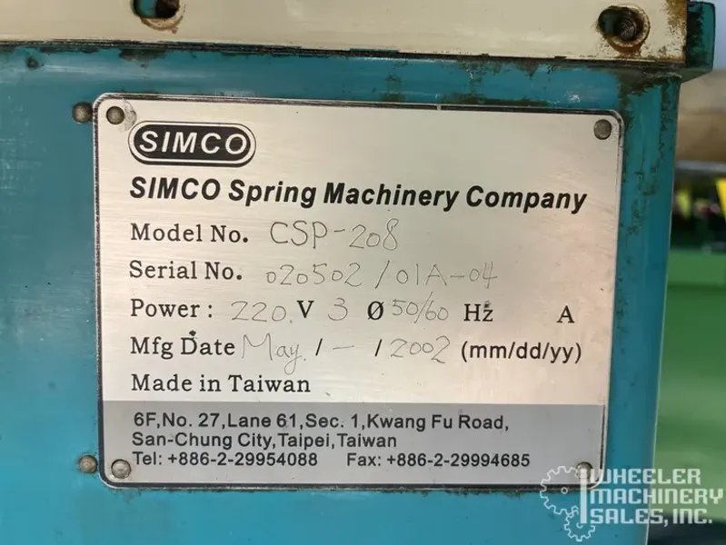 2002 SIMCO CSP-208 CNC Spring Coiler #8069 #1