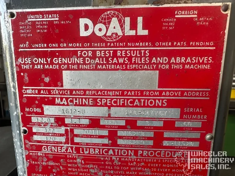 DO ALL 1612-U Vertical Band Saw #7871 #1