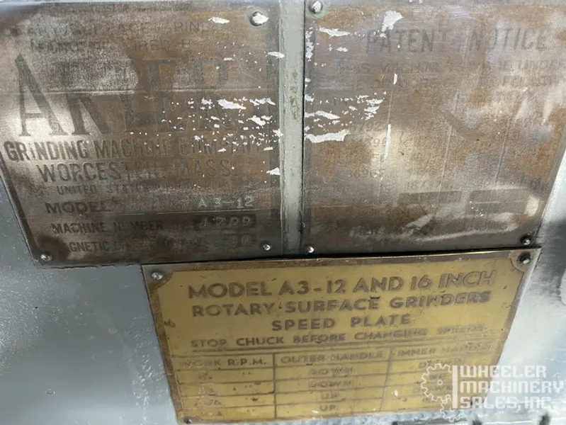 ARTER A3-12 HORIZONTAL-SPINDLE ROTARY SURFACE GRINDER 12" #6103 #1