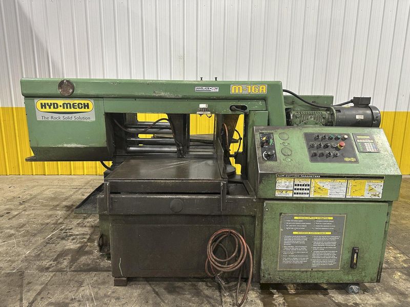16" x 16" HYD-MECH MODEL #M-16A FULLY AUTOMATIC HORIZONTAL BANDSAW WITH POWER MITRE SWIVEL: STOC