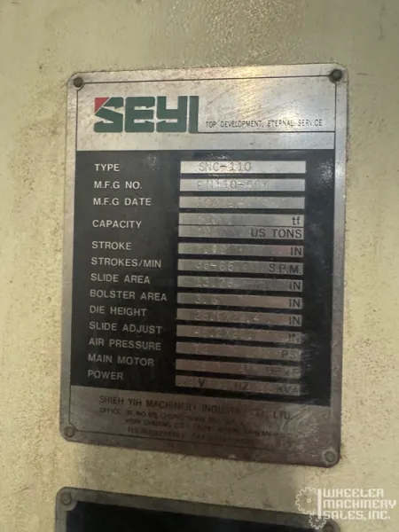 1993 SEYI SUTHERLAND SNC-110 (MARK 2-121) Gap Frame Press #8136 #2
