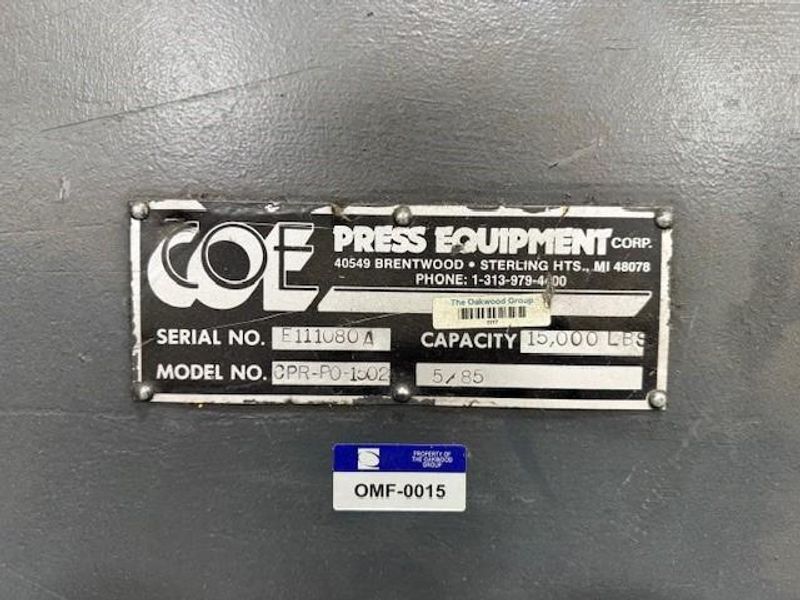 15,000 lbs. x 24" Coe Press Equipment Coil Reel and Straightener For Sale, Model CPR-PO-15024 &