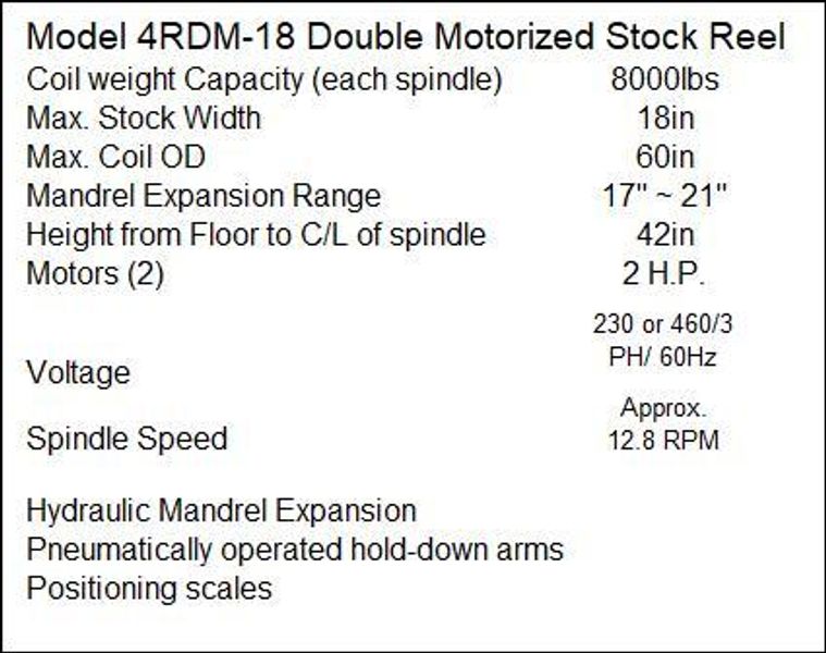 18” X .175”  CWP MODEL #SFAC4-20 SPACE-SAVER AUTOMATIC DOUBLE END SERVO COIL FEED LINE: STOCK #2