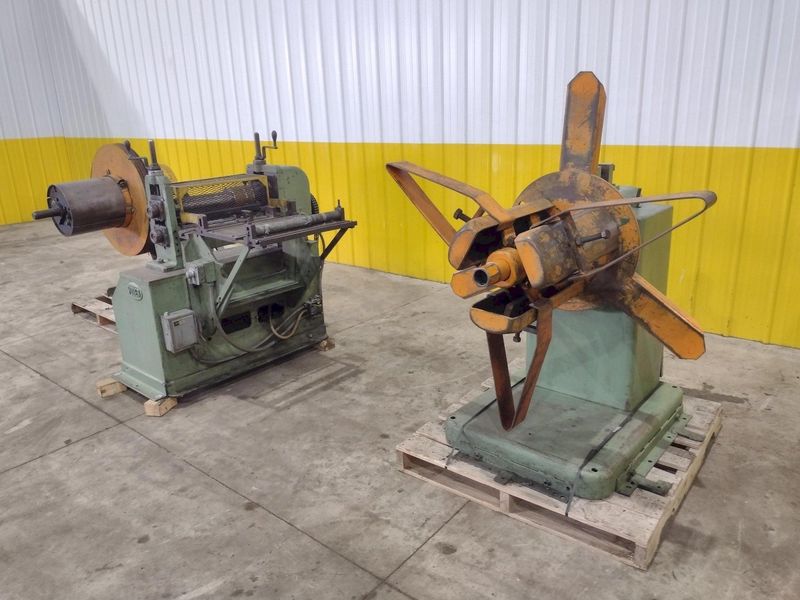 18" WIDE X 2,500 LBS YODER MODEL #M2 PULL THROUGH SLITTING LINE, INCLUDES UNCOILER, SLITTER & RE
