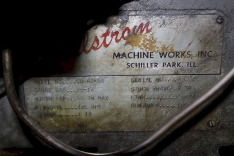 60' X 14 GAUGE DALSTROM CUT TO LENGTH LINE SHEAR: STOCK #64174