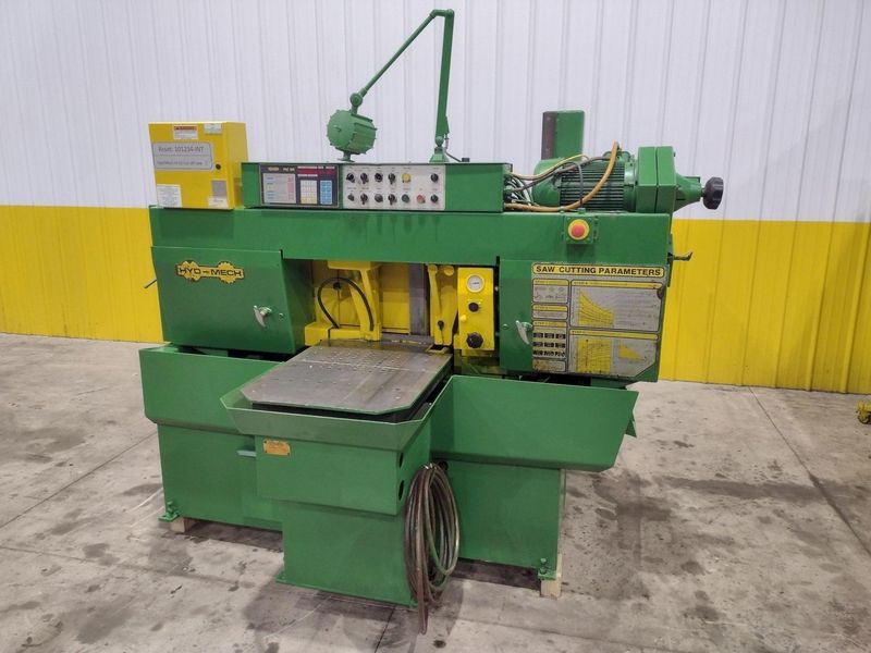 12" X 12" HYD-MECH MODEL #H-12A FULL AUTOMATIC FEED HORIZONTAL BANDSAW PLC 100 CONTROLS: STOCK #