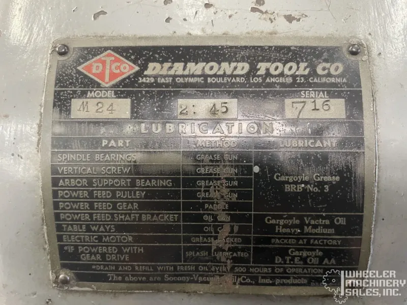 DIAMOND TOOL CO.  M24 Horizontal Mill #8278 #1