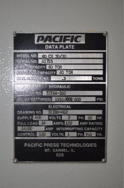 60 TON PACIFIC 4 POST HYDRAULIC PRESS