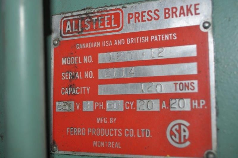 120 TON x 12' ALLSTEEL HYDRAULIC PRESS BRAKE