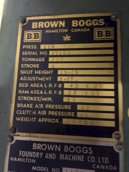 110 TON BROWN AND BOGGS OBI PRESS