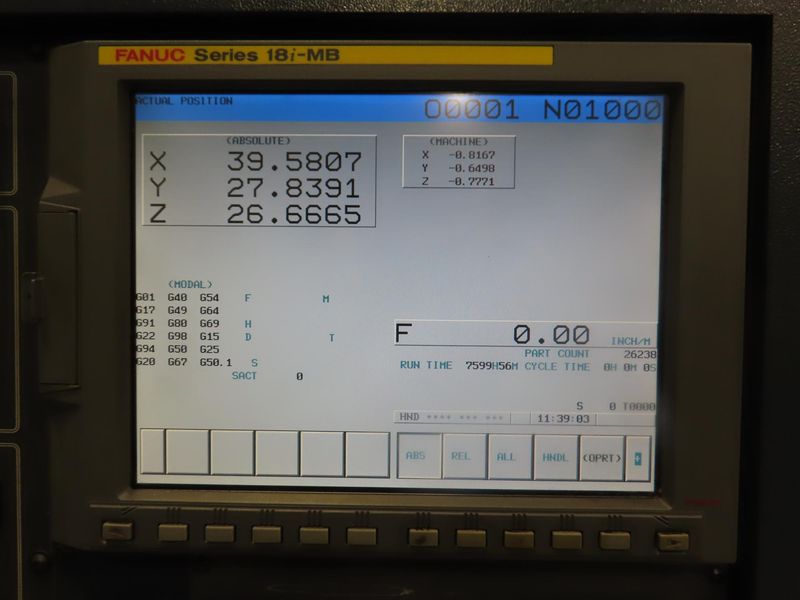 Johnford DMC-2100H Bridge Type CNC Vertical Machining Center with Fanuc 18i-MB, Renishaw Probing, 40 ATC, LESS THAN 8500 CUTTING HOURS