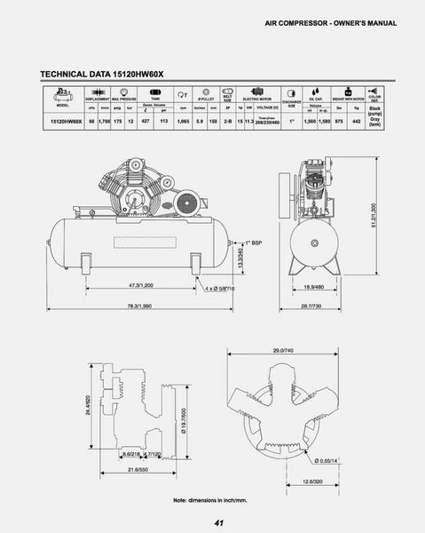 Schulz 15120HW60X-3 15 HP Piston Air Compressor