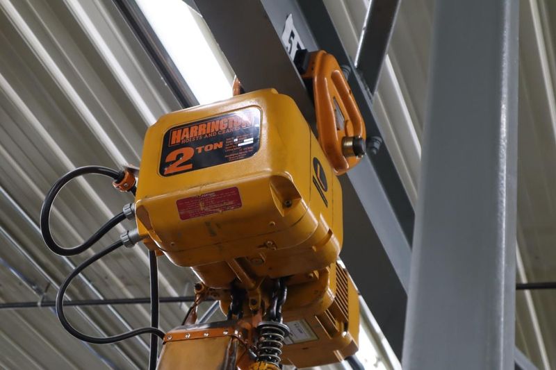 Heavy Duty Steel Mold Table with Overhead Hoist System, Harrington 3 Ton and 2Ton Electric Chain Hoists, I Beam, Trolleys- Auction Item