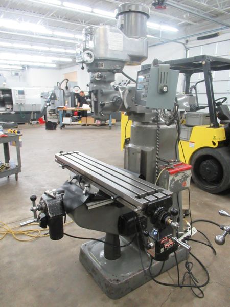 Bridgeport Series I-2HP Vertical Knee Mill, 2-Axis DRO, 9" x 48" Table, X & Y-Axis Power Feeds