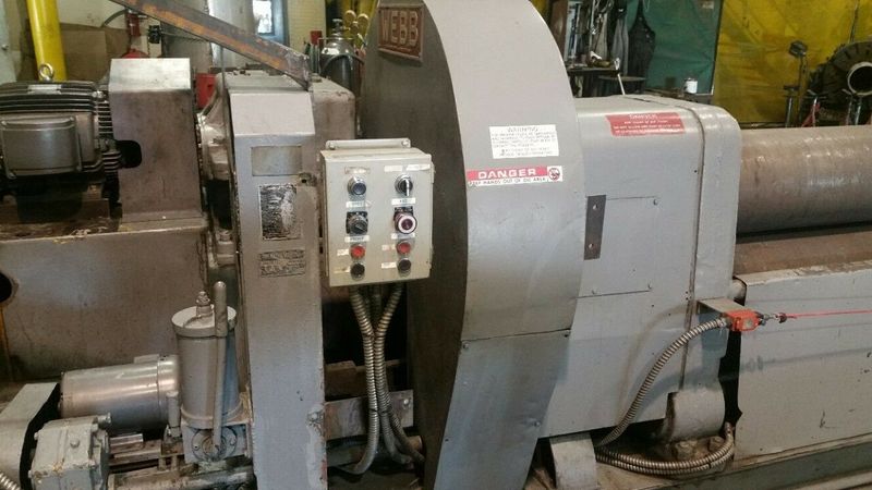 1952 WEBB Roll 9L 1312 12.2' x 1/2" Initial Pinch Plate Bending 3 Roll 25HP WITH 25 HP Motor and the Control System is a variable frequency drive DC controller. Under Power and Running