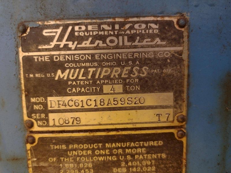 4 TON DENISON HYDRAULIC C FRAME PRESS: STOCK 13570