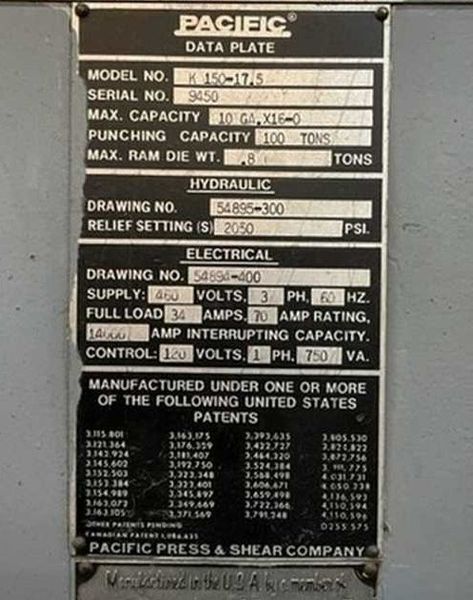 150 Ton Pacific Press Brake, 16'