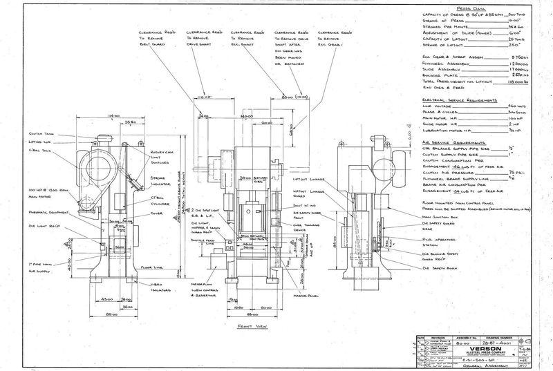 500 TON VERSON SSSC STAMPING PRESS 10" STROKE: STOCK #10910