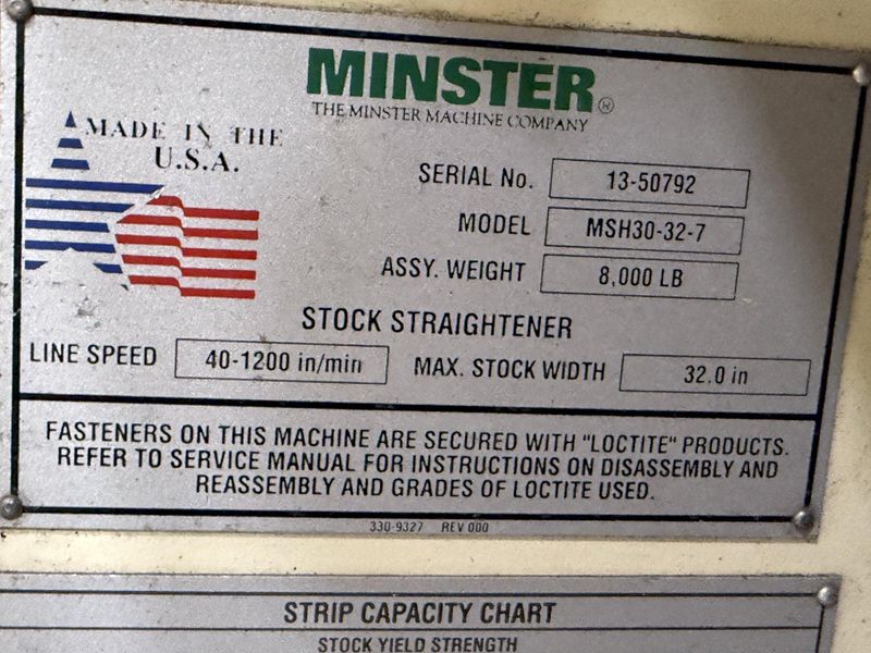 24,000 lbs. x 32" Width Minster Coil Reel and Minster Powered Straightener,  Model#MRH20-38S & M