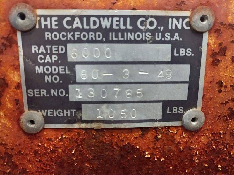 6000 LBS X 96" X 12-48" WIDE CALDWELL ADJUSTABLE PLATE / SHEET LIFTER: STOCK #12303