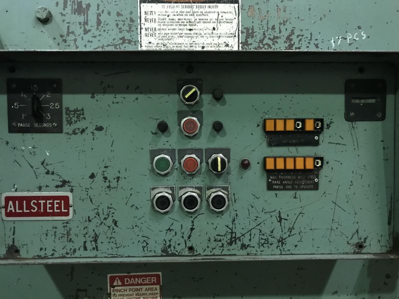 USED ALLSTEEL HYDRAULIC SHEAR Model 1/4”x10’, Stock No. 9559