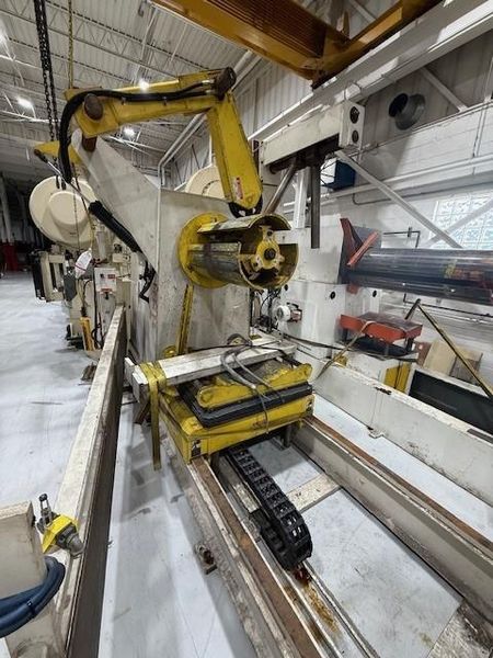 15,000 lbs. x 18" Wide Coe Press Equipment Coil Reel and Coe Powered Straightener For Sale