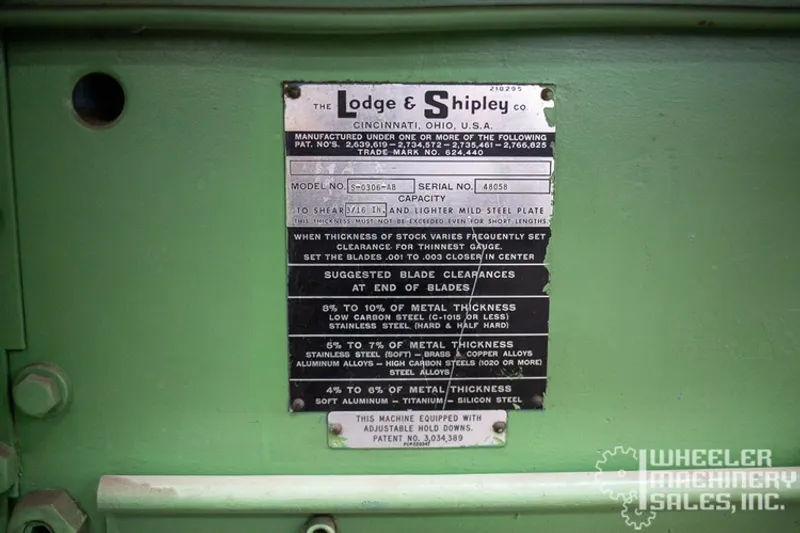 Lodge & Shipley S-0306-AB Mechanical Power Squaring Shear 3/16" x 6' #6769 #2