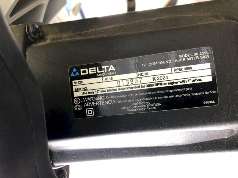 12" DELTA MODEL 36-255L COMPOUND LASER MITER SAW WITH STAND: STOCK 19214