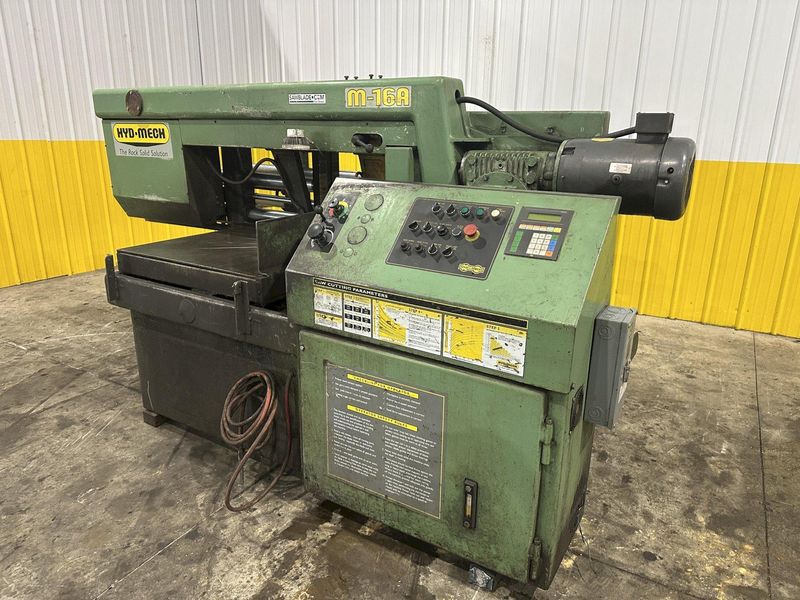 16" x 16" HYD-MECH MODEL #M-16A FULLY AUTOMATIC HORIZONTAL BANDSAW WITH POWER MITRE SWIVEL: STOC