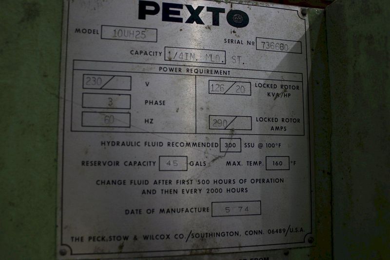 10' X 1/4" PEXTO HYDRAULIC SHEAR: STOCK #76321