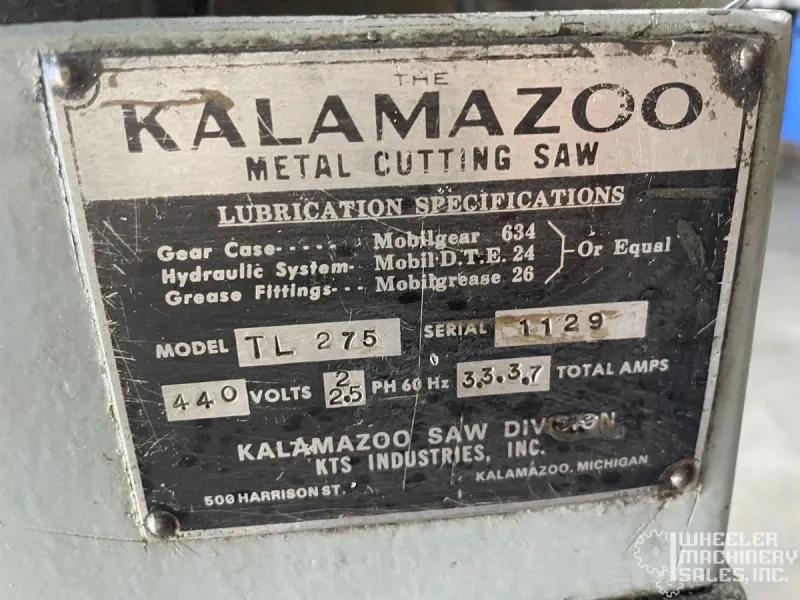 KALAMAZOO TL-275 Manual Cold Saw #8146 #1