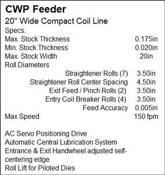 18” X .175”  CWP MODEL #SFAC4-20 SPACE-SAVER AUTOMATIC DOUBLE END SERVO COIL FEED LINE: STOCK #2
