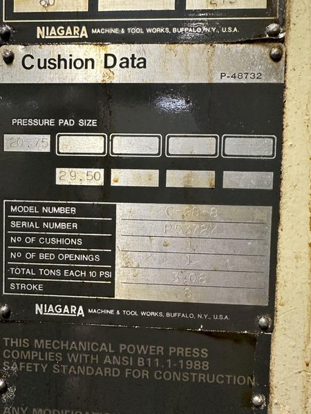 250 Ton NIAGARA E-250 OBS / Gap Frame Used Mechanical Metal Stamping Press For Sale, Under Power