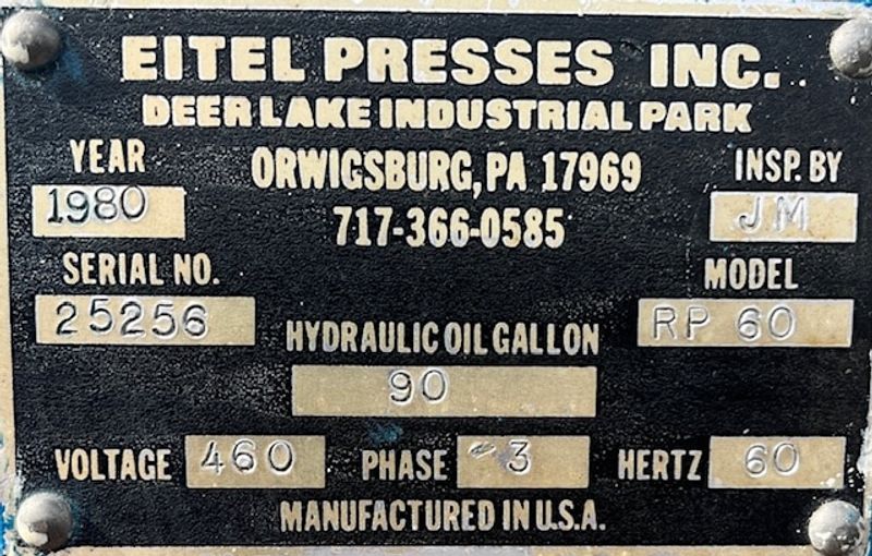 Eitel RP-60 60-Ton Straightening Press