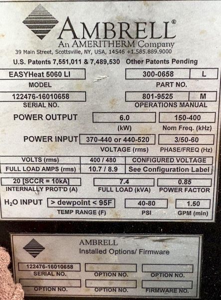 Ambrell Model Easy Heat 5060 LI Induction Heater - Like New!