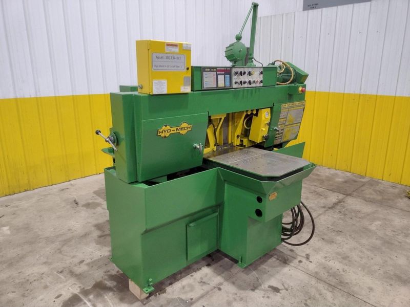 12" X 12" HYD-MECH MODEL #H-12A FULL AUTOMATIC FEED HORIZONTAL BANDSAW PLC 100 CONTROLS: STOCK #