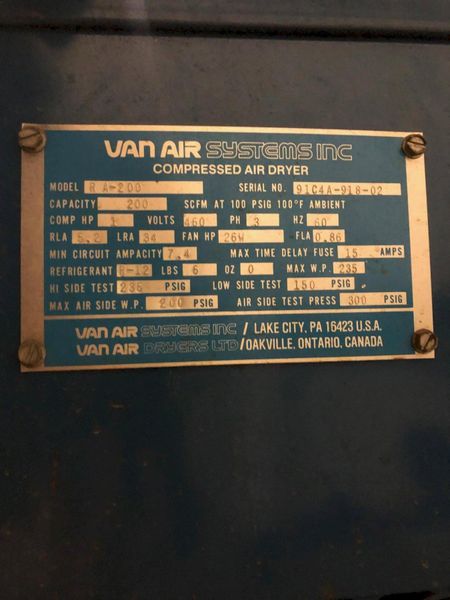 VAN AIR REFRIGERATED AIR DRYER