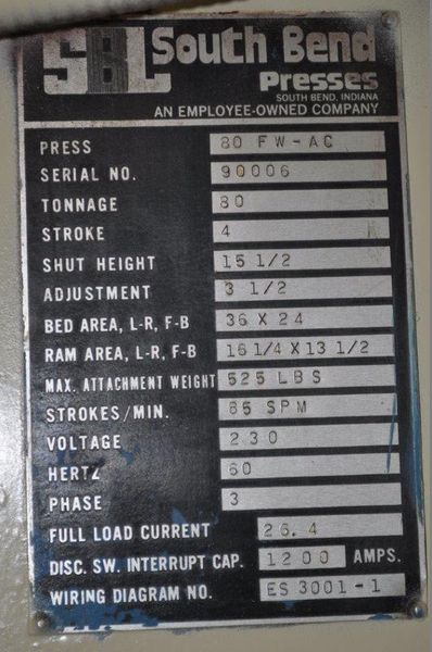 80 TON SOUTHBEND JOHNSON OBI PRESS