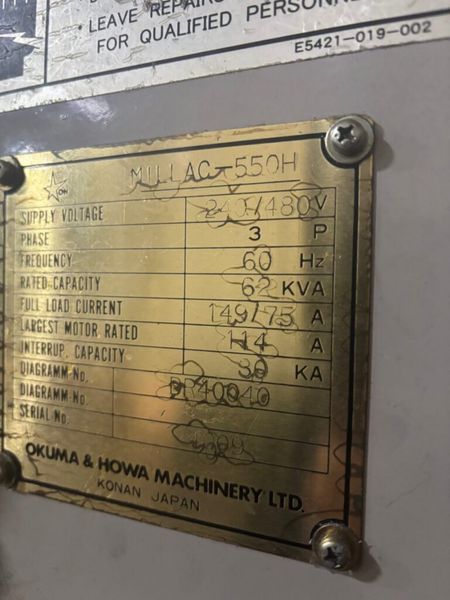 Okuma & Howa MILLAC-550H CNC Horizontal Machining Center
