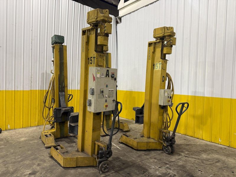 (4) 15 TON SEFAC MODEL #M120BF2000 MOBILE RAIL CAR LOCOMOTIVE COLUMN JACK LIFTS, 120,000 LBS TOT