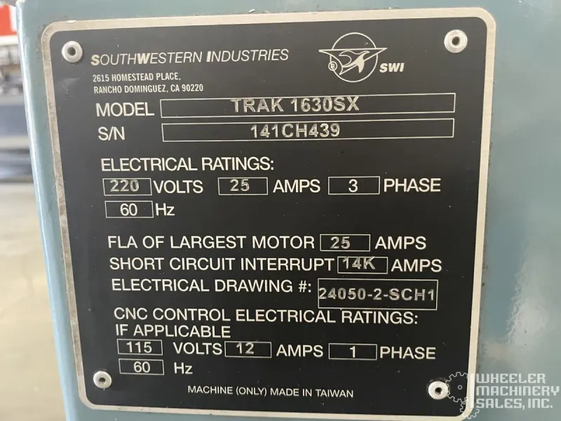 2014 Southwestern Industries Trak 1630SX Flat Bed CNC Lathe #8331 #1
