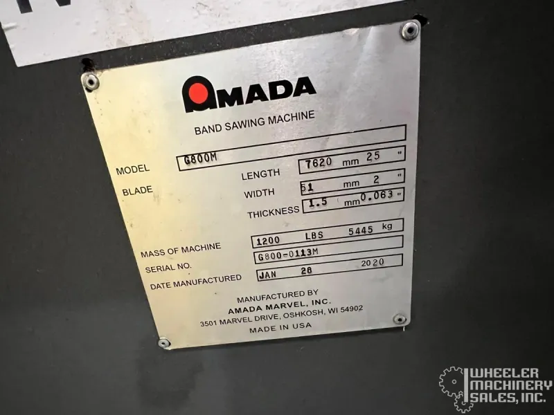 2020 AMADA MARVEL G800M Semi-Auto Vertical Tilting Frame Bandsaw #8363