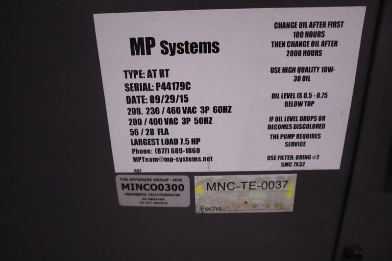 MP Systems Type AT RT High Pressure Coolant System- Auction Item