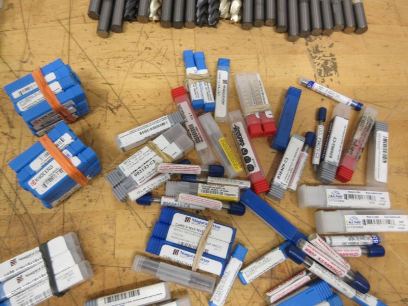 Solid Carbide End Mills Dozens of Assorted Brands 3/8 Under *New In Packages* With Used 1/2" End Mills- Auction Item