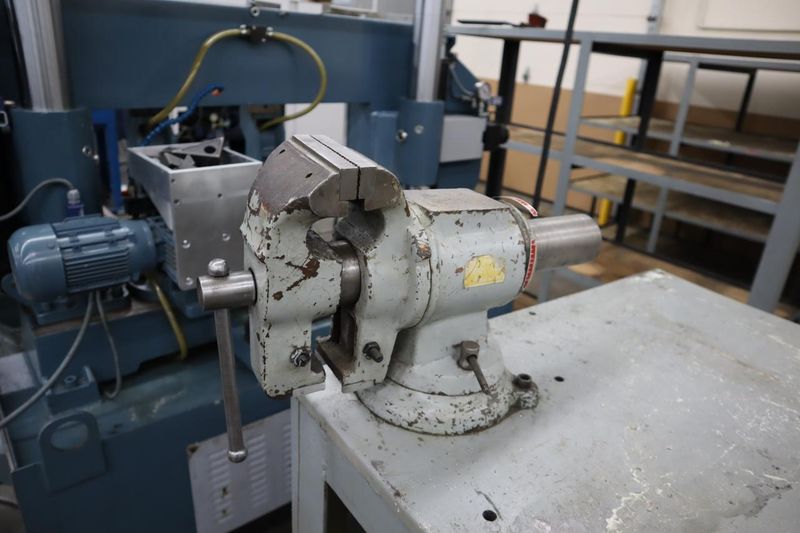Arbor Press, E-Z Tapper and Bench Vise on Steel Table- Auction Item