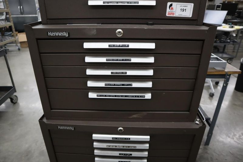 Kennedy 3-Tier Portable Tool Cabinet with Contents: Assorted Cutting Tools and More- Auction Item